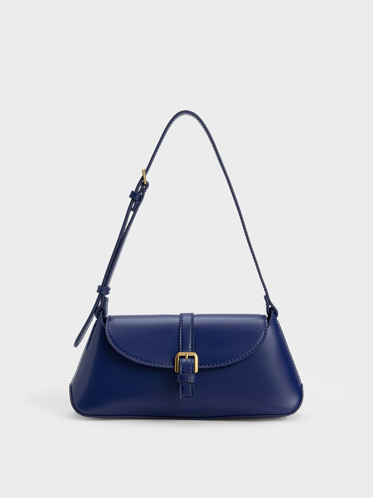 Charles & Keith - Women's Annelise Double Belted Shoulder Bag, Navy, M