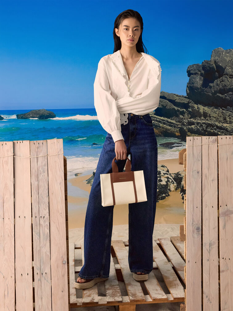 Mini Shalia Canvas Tote Bag, Beige Canvas, hi-res