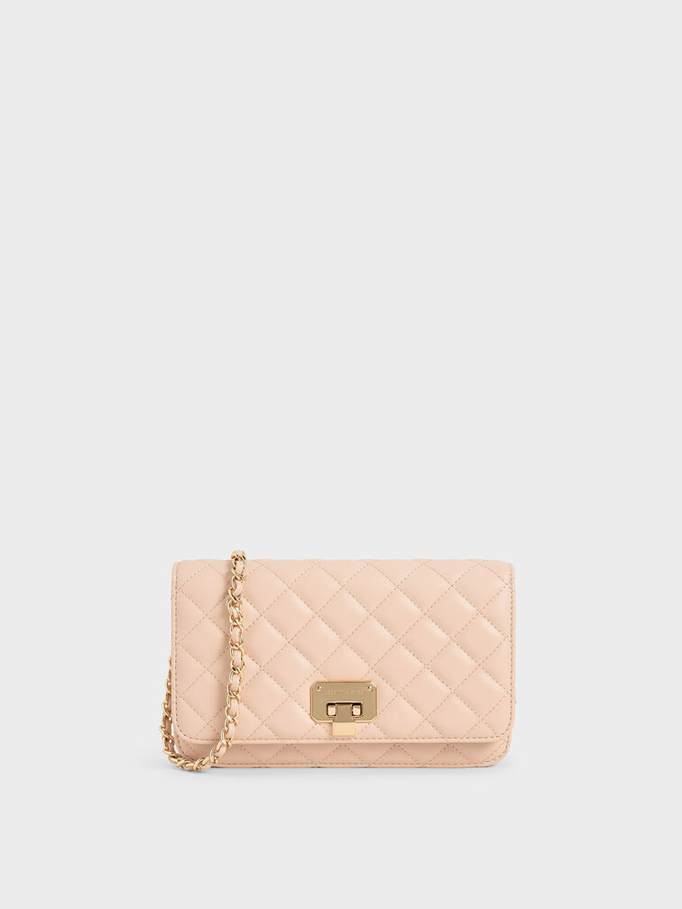 Nude Quilted Flip-Lock Clutch - CHARLES & KEITH US