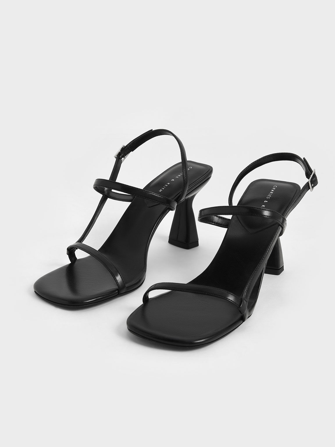 Strappy Sculptural Heel Slingback Sandals, Black, hi-res