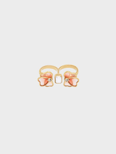 Crystal & Acrylic Petal Double Ring, Pink, hi-res
