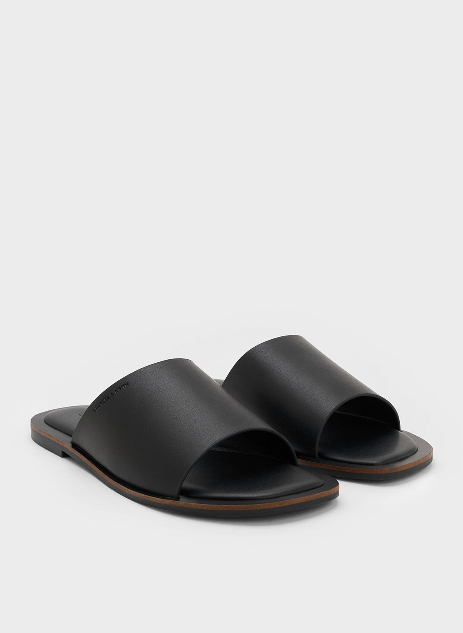 Wide-Strap Slide Sandals, Black, hi-res