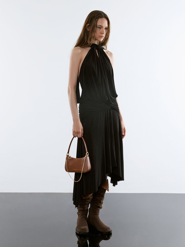 Sac à bandoulière à maillons en chaîne effet croco Elspeth, Chocolate Croco, hi-res