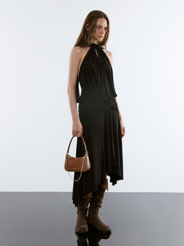 Elspeth Croc-Effect Chain-Link Shoulder Bag, Chocolate Croco, hi-res