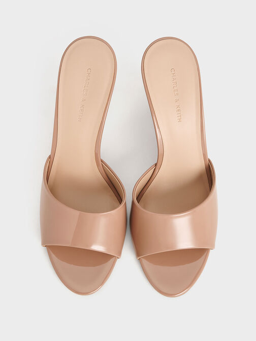 Patent Triangle-Heel Wedge Mules, Nude, hi-res