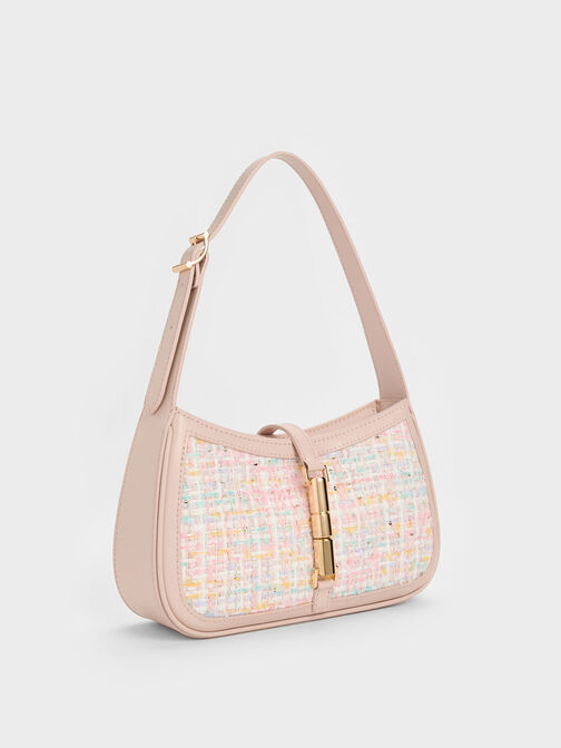 Cesia Metallic Accent Tweed Shoulder Bag, Pink, hi-res