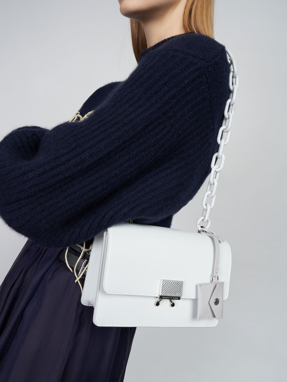 Twisty Shoulder Bag, White, hi-res