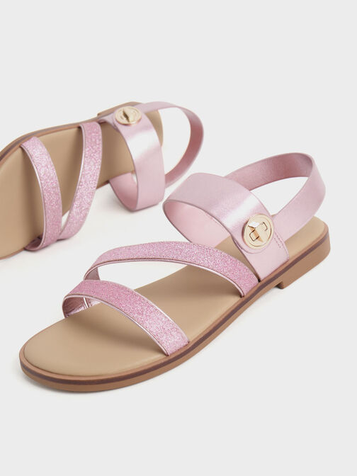 Girls' Yara Glittered Metallic Buckle Sandals, Rose Gold, hi-res