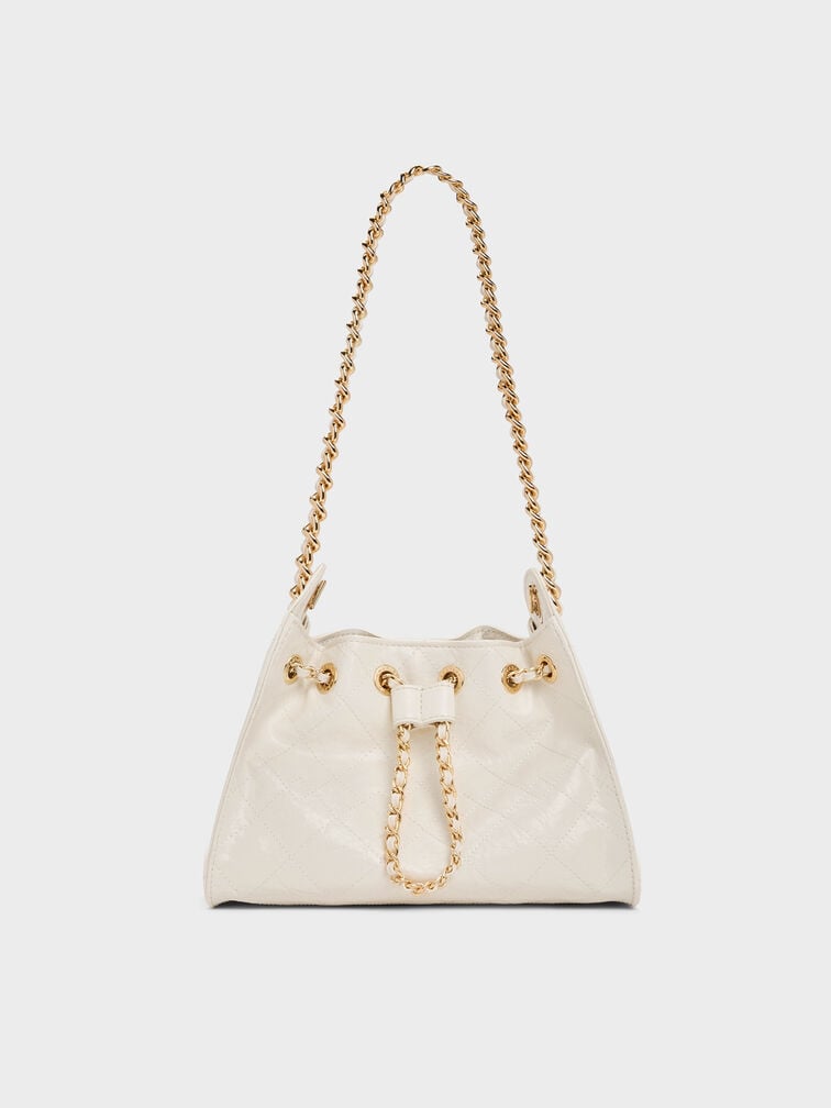 Duo Quilted Drawstring Bucket Bag, Cream, hi-res