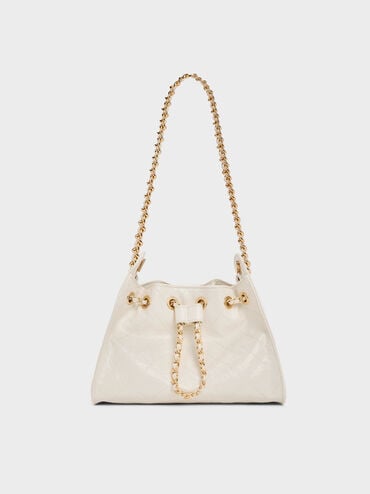 Duo Quilted Drawstring Bucket Bag, Cream, hi-res