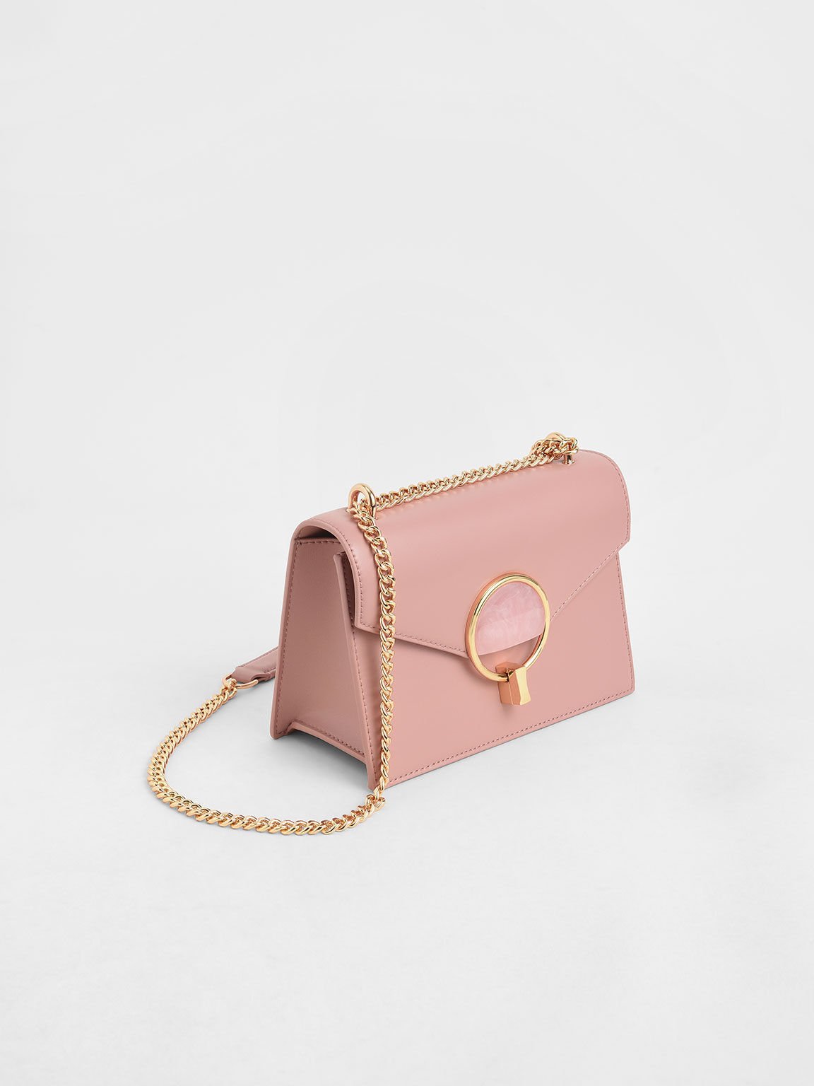 Stone-Embellished Shoulder Bag, Pink, hi-res