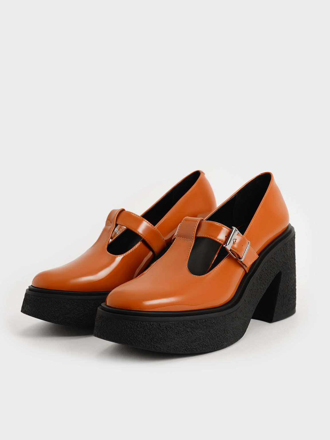 Odette Patent Leather T-Bar Platform Mary Janes, Cognac, hi-res