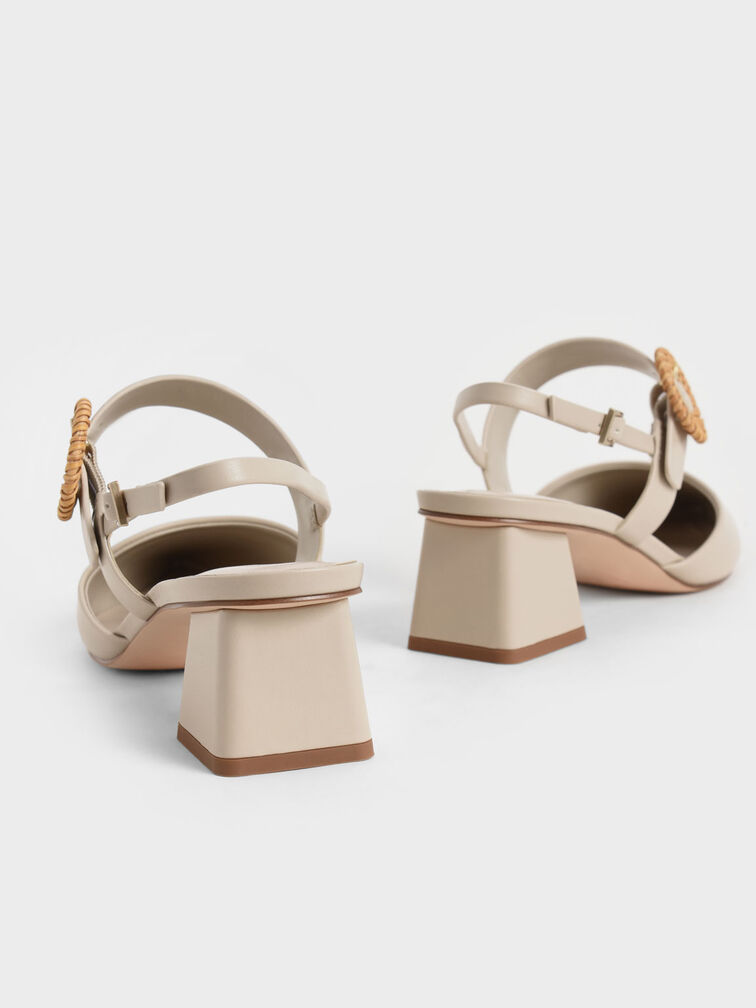 Woven Buckle Slingback Heeled Pumps, Chalk, hi-res
