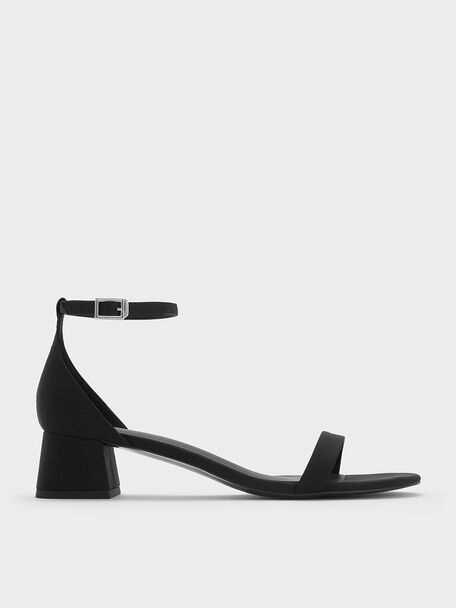 Grosgrain Block-Heel Ankle-Strap Sandals, Black Textured, hi-res