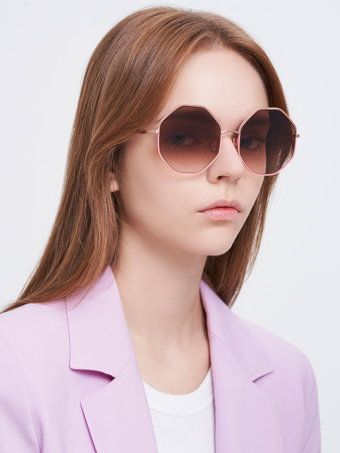 Hexagonal Wire Frame Sunglasses Pink