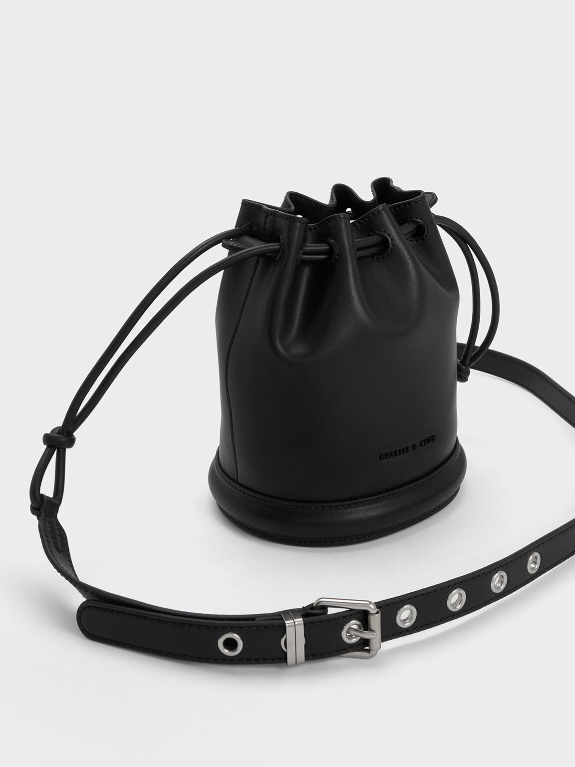 Blossom Drawstring Bucket Bag, Black, hi-res