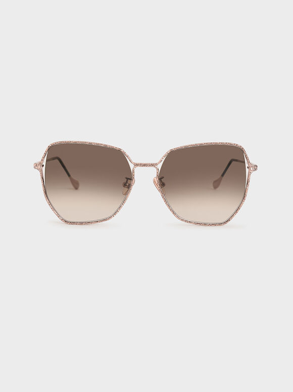 Metal Frame Butterfly Sunglasses, Rose Gold, hi-res