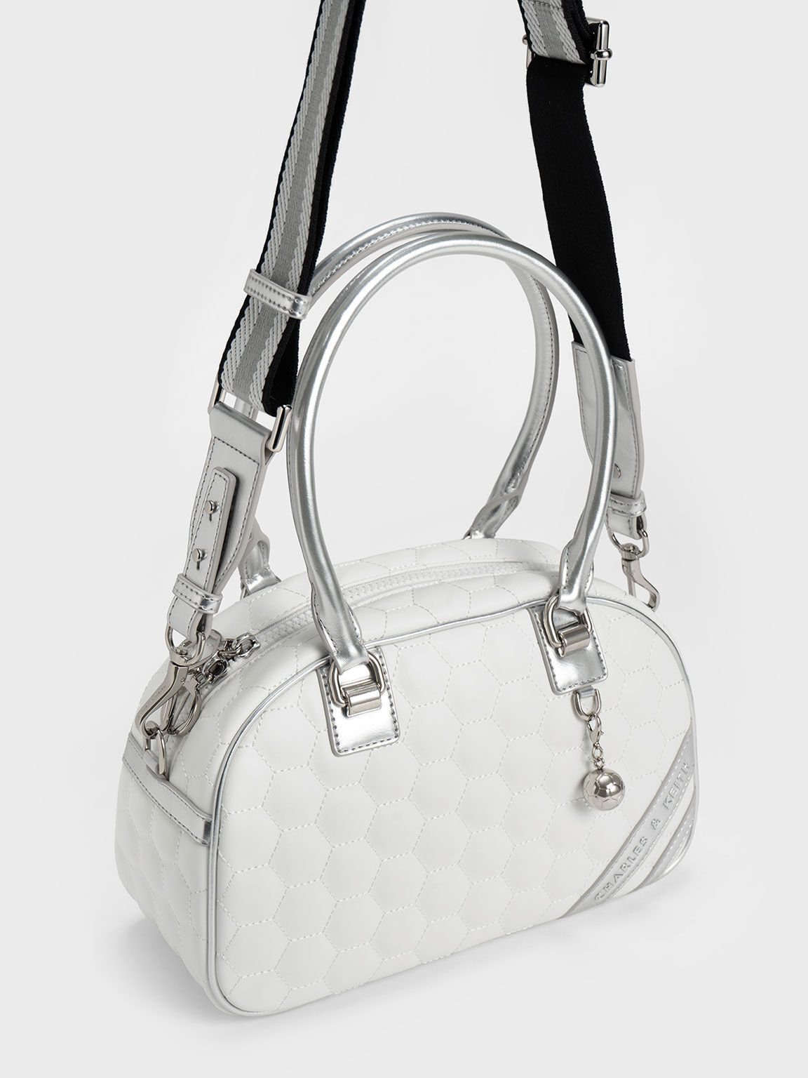 White Striped Textured Bowling Bag CHARLES KEITH KR
