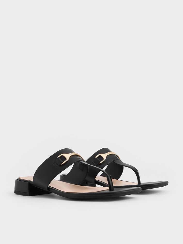 Leslie T-Bar Metallic Accent Thong Sandals, Black, hi-res