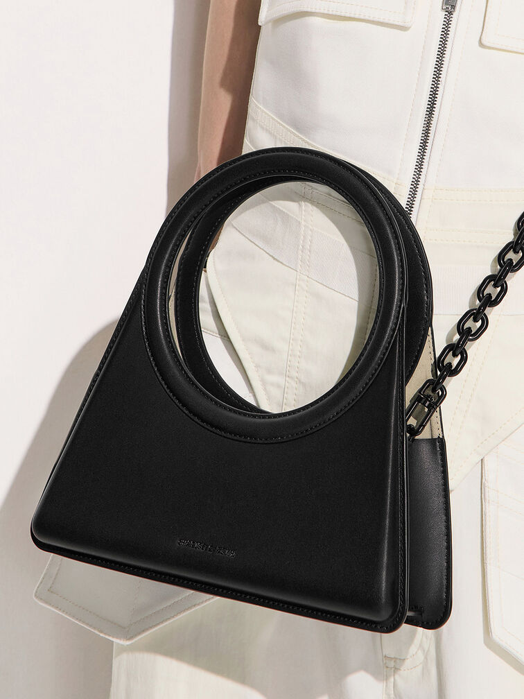 Camelia Circle Handle Geometric Bag, Black, hi-res