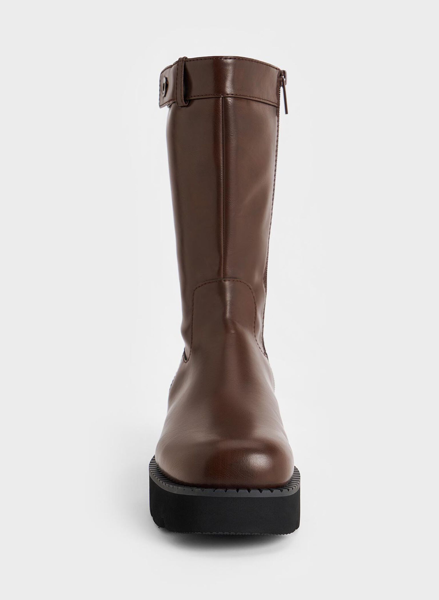 Side-Zip Lug-Sole Calf Boots, Dark Brown, hi-res