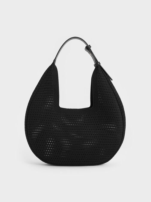 Ida Knitted Hobo Bag, Black, hi-res