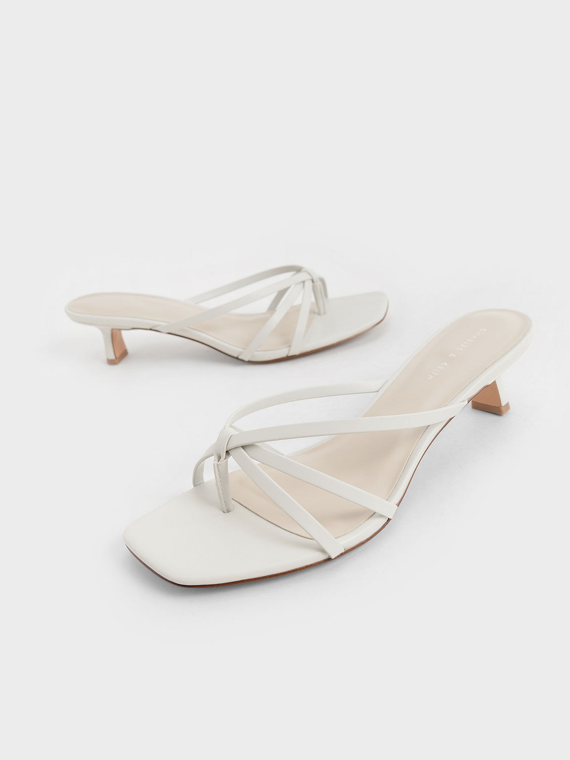 Strappy Heeled Toe-Loop Sandals, White, hi-res