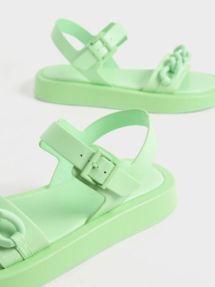 Chunky Chain-Link Ankle-Strap Padded Sandals, Green, hi-res