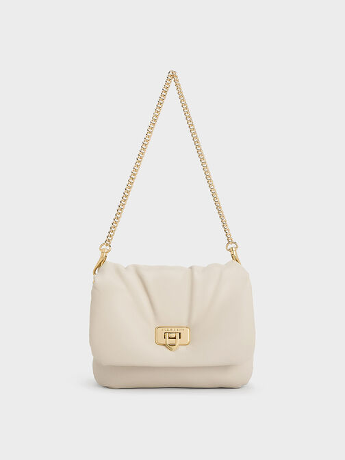 Taupe Errya Nylon Quilted Puffy Crossbody Bag - CHARLES & KEITH