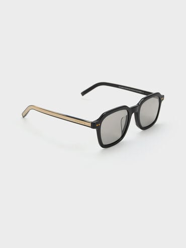 Leighton Recycled Acetate Square Sunglasses, Black, hi-res
