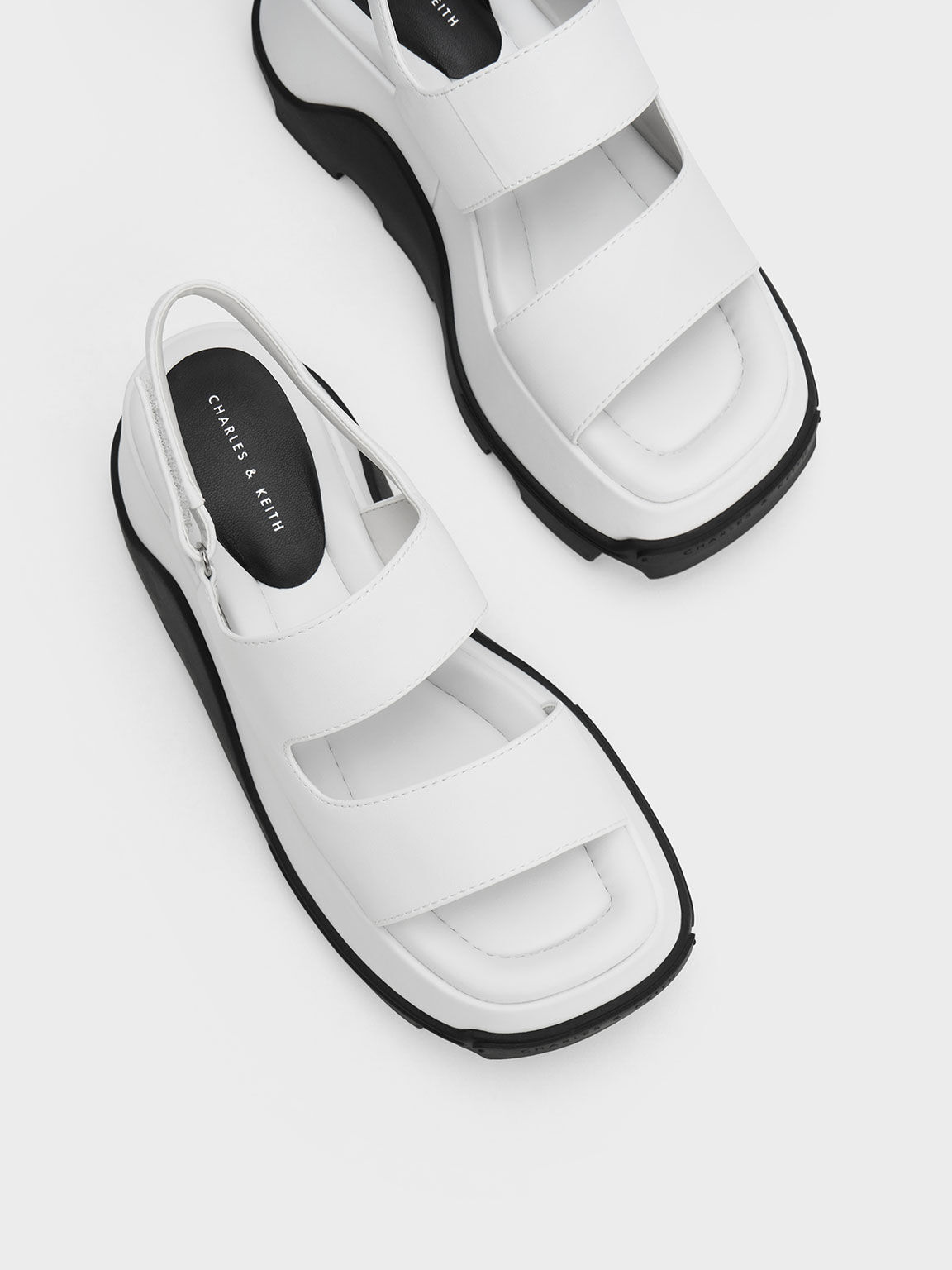 Two-Tone Asymmetric Platform Sandals, White, hi-res