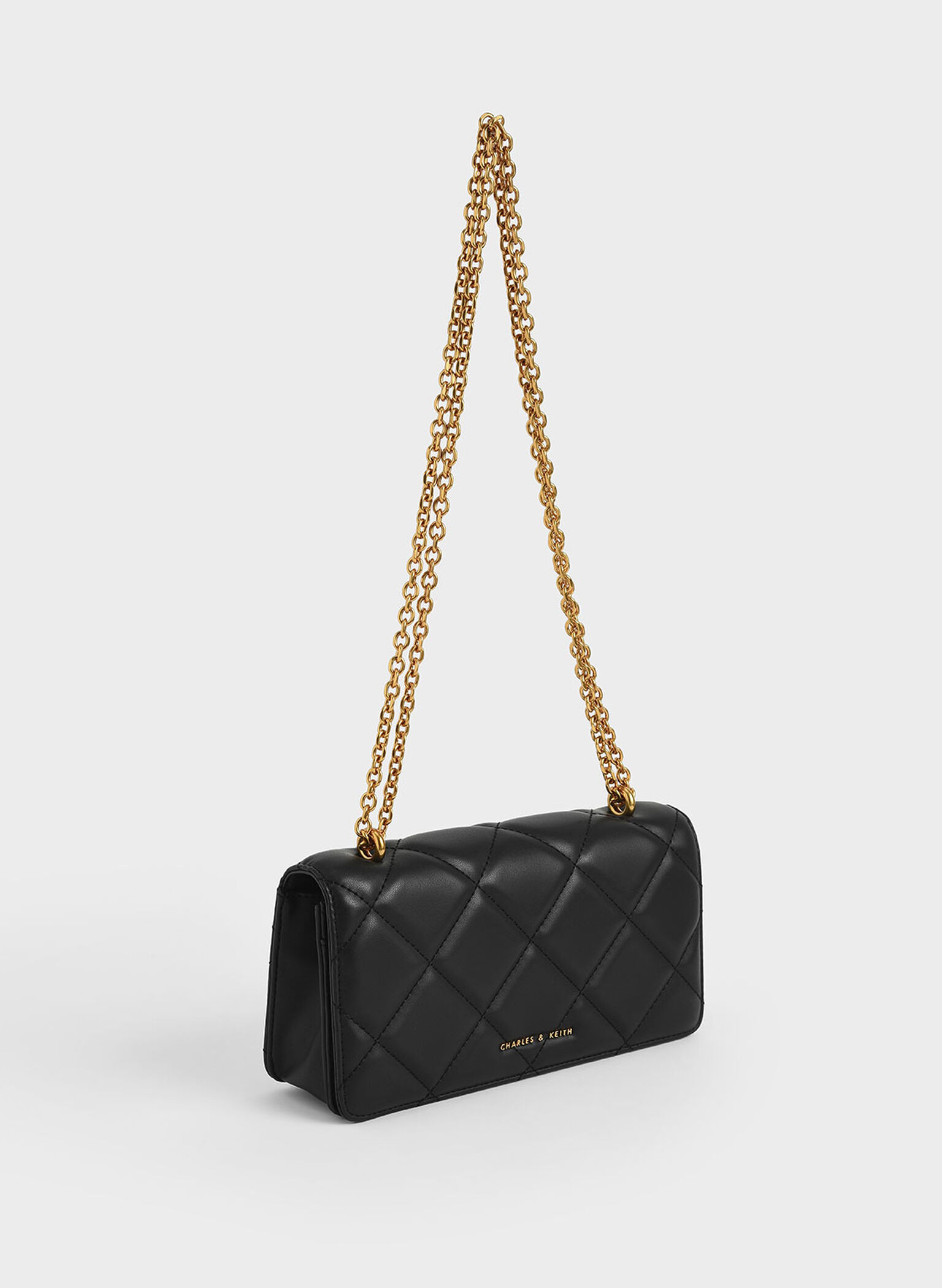 Cartera larga acolchada con asa de cadena Paffuto, Negro, hi-res