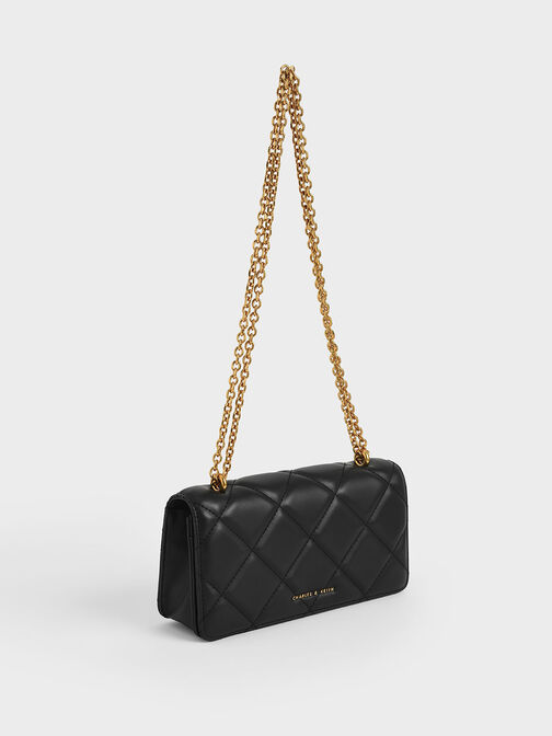 Cartera larga acolchada con asa de cadena de Paffuto, Negro, hi-res