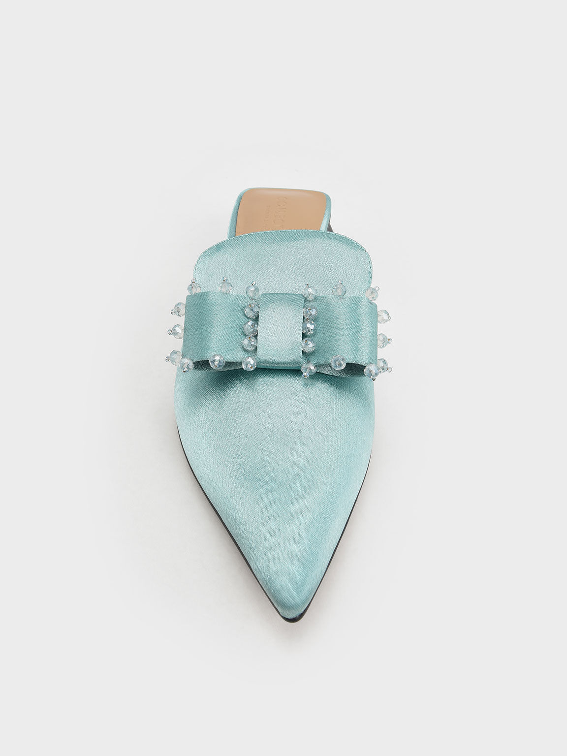 Satin Bead-Embellished Loafer Mules, Blue, hi-res