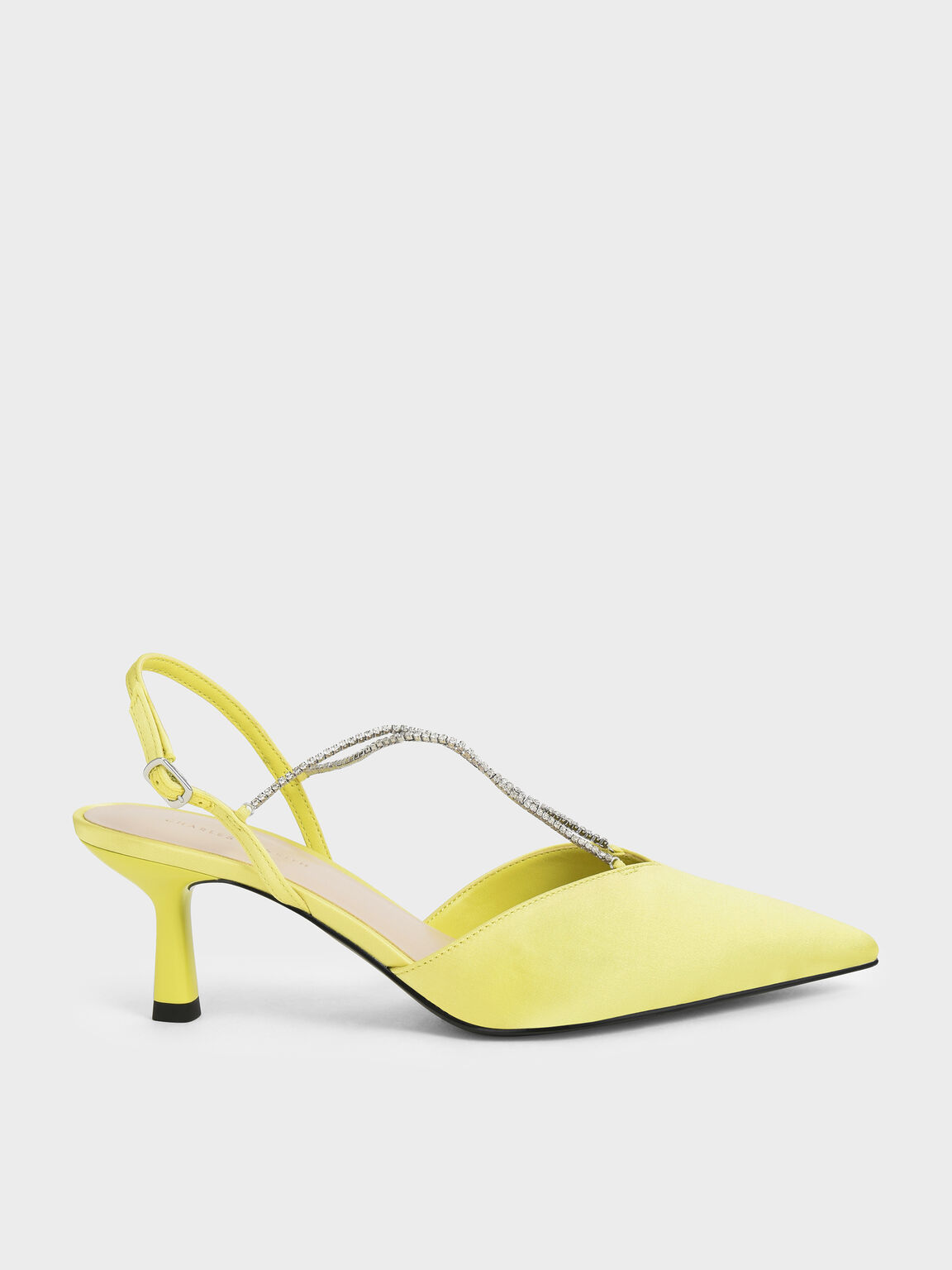 Recycled Polyester Gem-Strap Slingback Pumps, Lime, hi-res