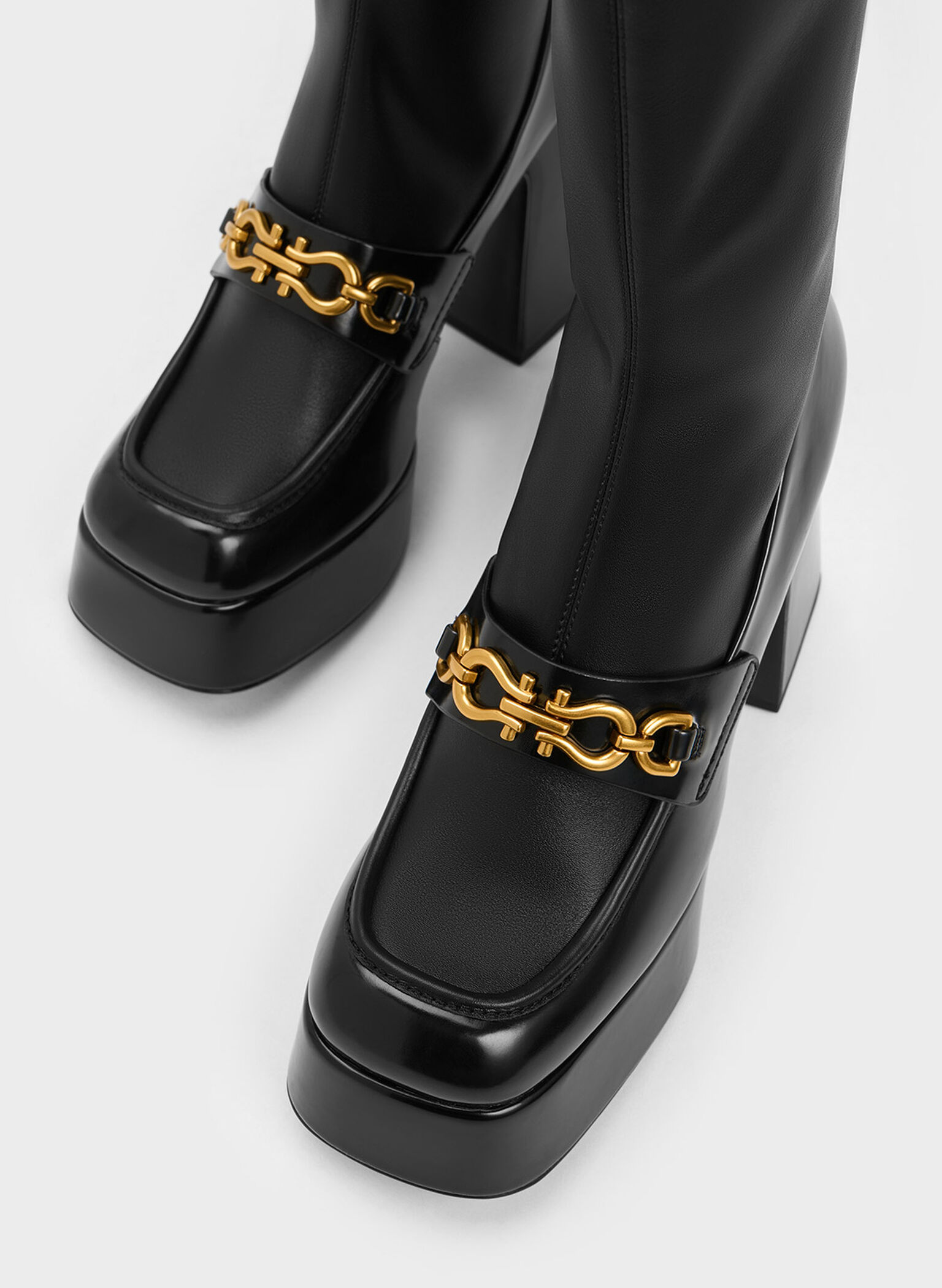 Botines de plataforma con acento metálico, Negro, hi-res