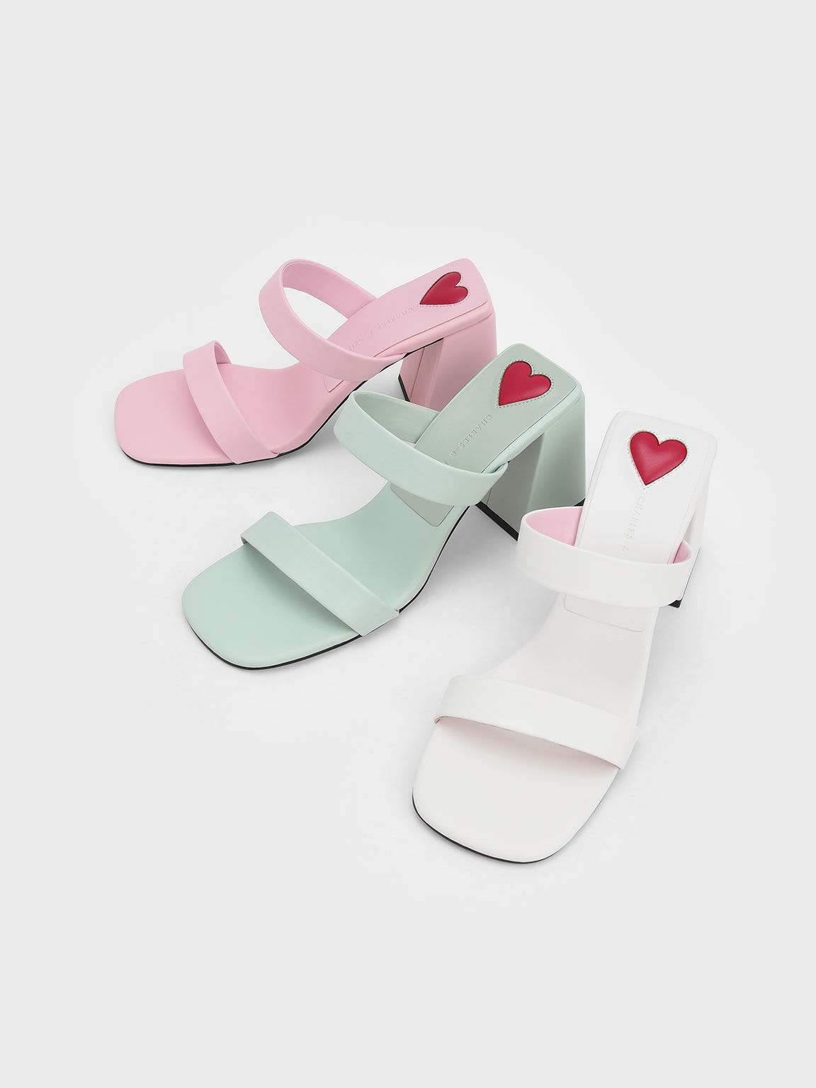 Valentine's Day Collection: Amora Heart-Motif Trapeze Heel Mules, White, hi-res