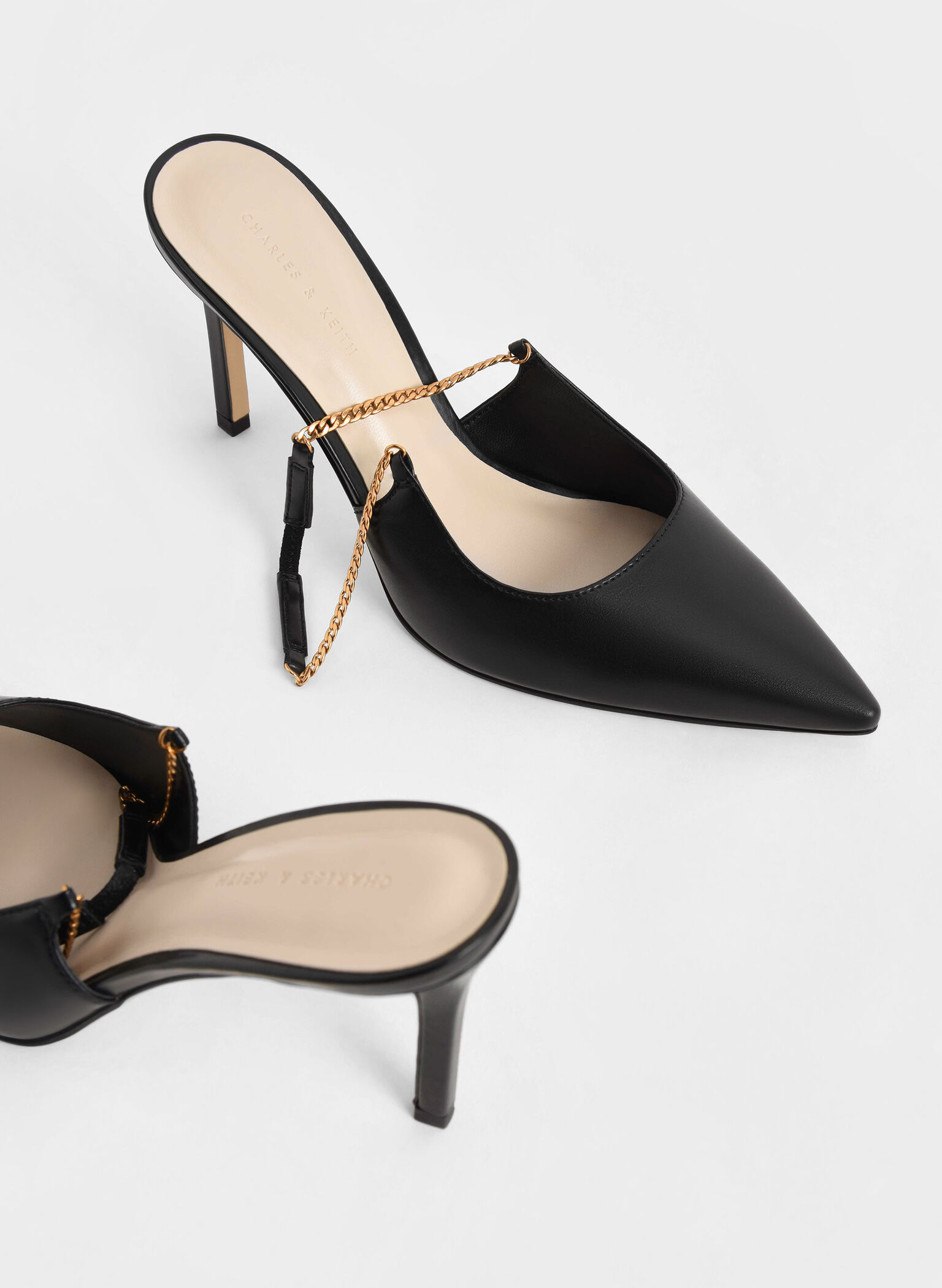 Black Chain-Link Slingback Stiletto Pumps - CHARLES & KEITH US
