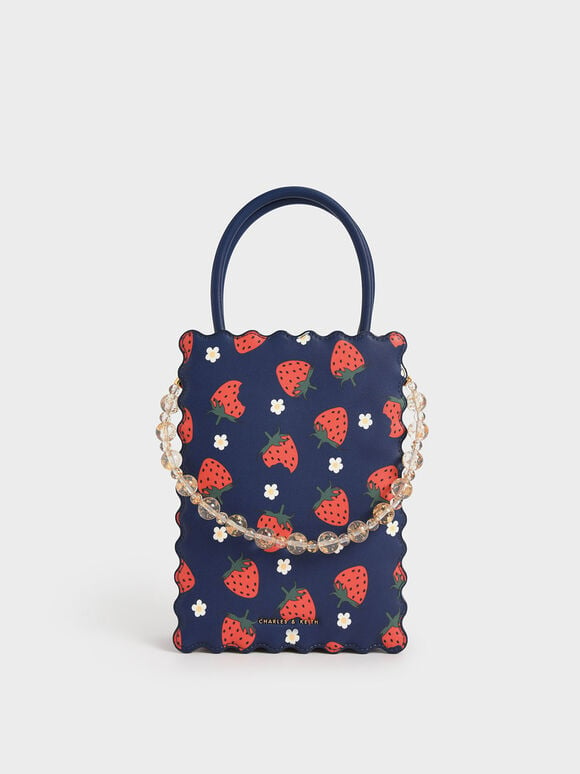 Rowan Beaded Strawberry-Print Tote Bag, Navy, hi-res