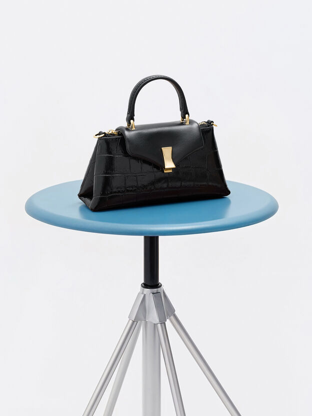 Micro Lilibet Croc-Effect Top Handle Bag, Black, hi-res