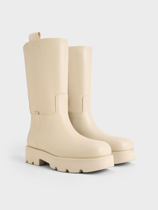 Botas de caña media con doble tira, Beige, hi-res