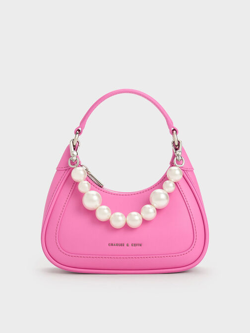 Beaded Handle Hobo Bag, Pink, hi-res