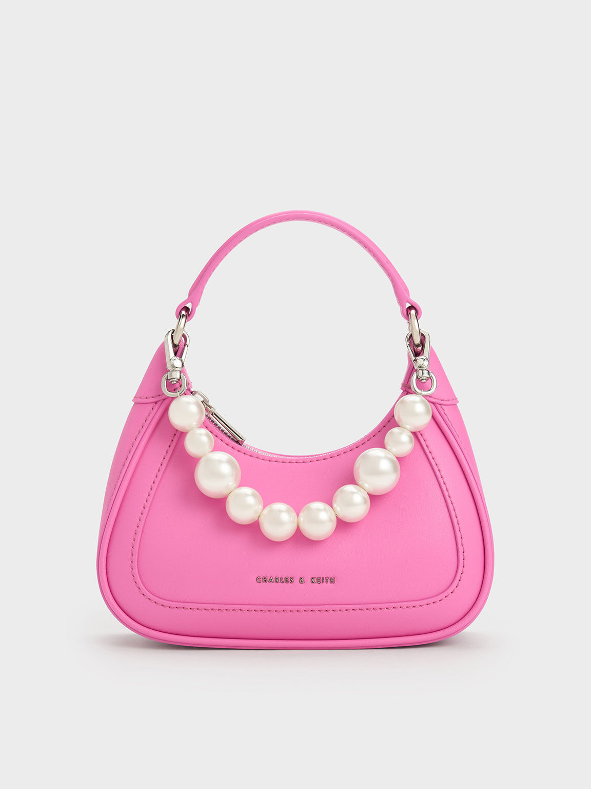 Pink Beaded Handle Hobo Bag - CHARLES & KEITH OM