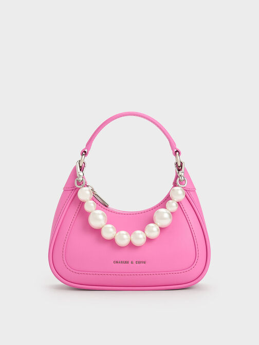 Beaded Handle Hobo Bag, Pink, hi-res