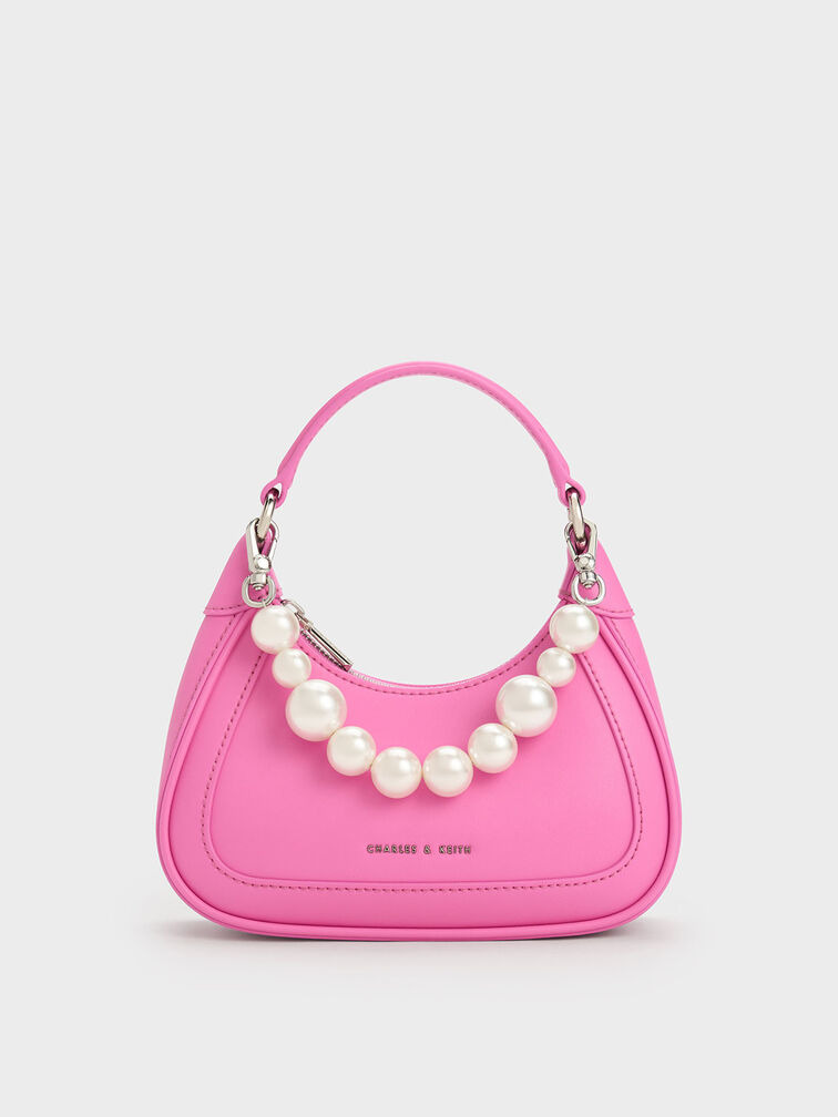 Beaded Handle Hobo Bag, Pink, hi-res