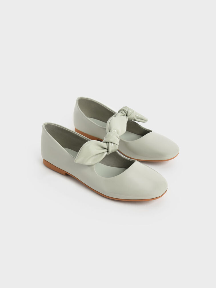 Girls' Patent Knotted Mary Janes, Sage Green, hi-res