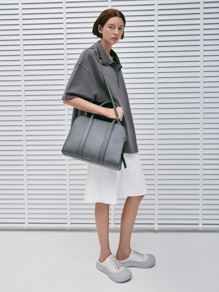 Bolso bolera Axel de gamuza sintética, Gris, hi-res