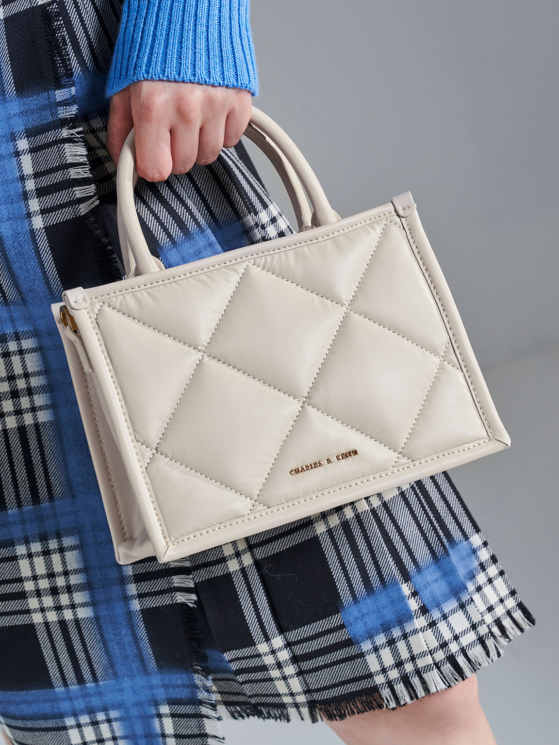 Celia Quilted Double Handle Tote Bag, Ivory, hi-res
