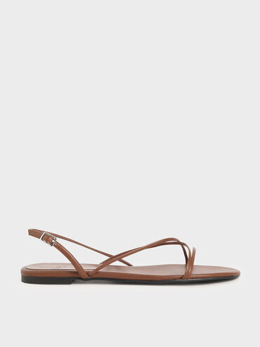 Strappy Flat Sandals, Brown, hi-res