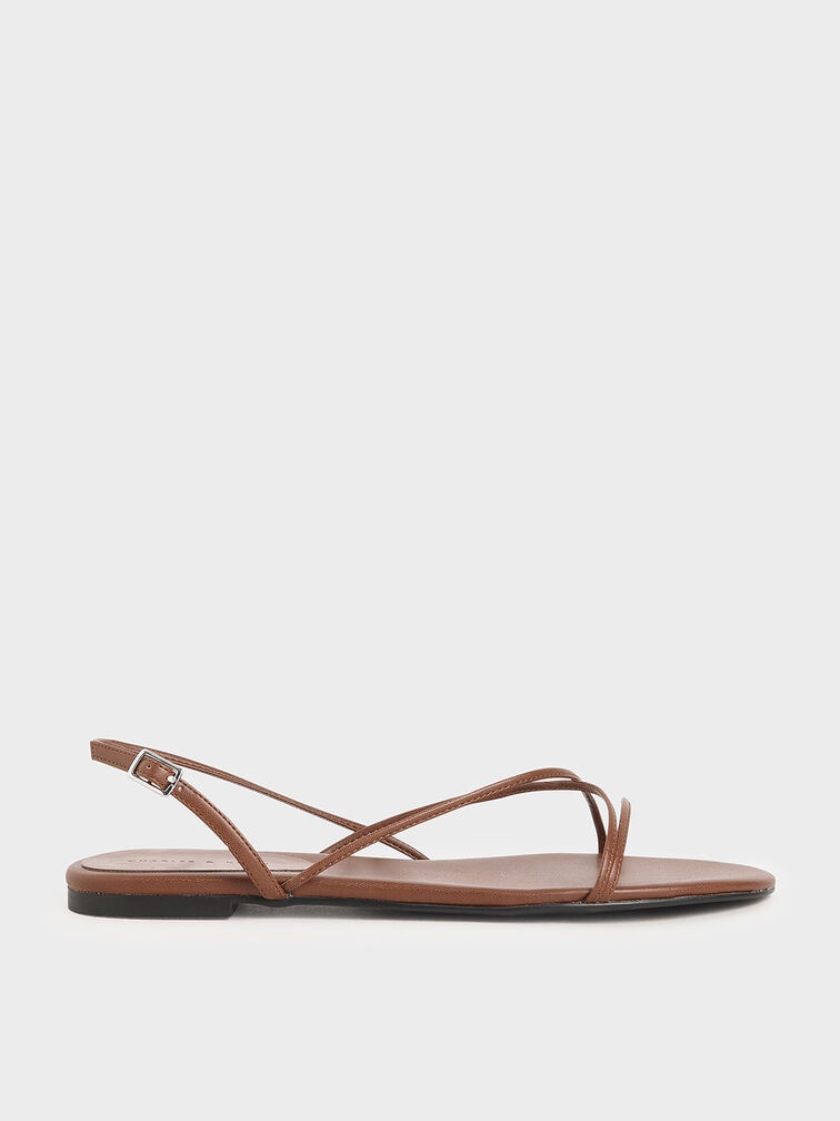 Strappy Flat Sandals, Brown, hi-res